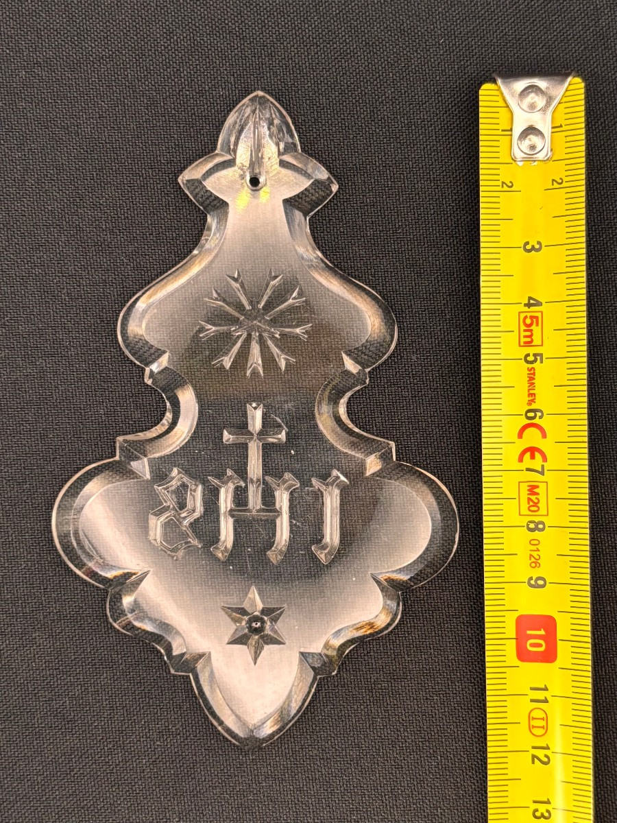 Lot de 4 pendentifs en cristal  pour lustre avec 'IHS,' une étoile et œil de la Providence-photo-1