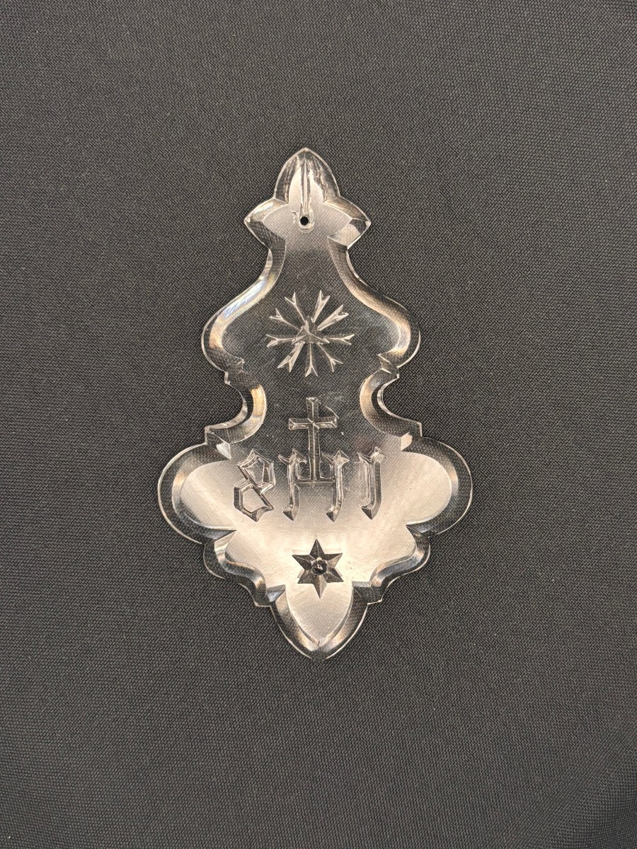 Lot de 4 pendentifs en cristal  pour lustre avec 'IHS,' une étoile et œil de la Providence-photo-2