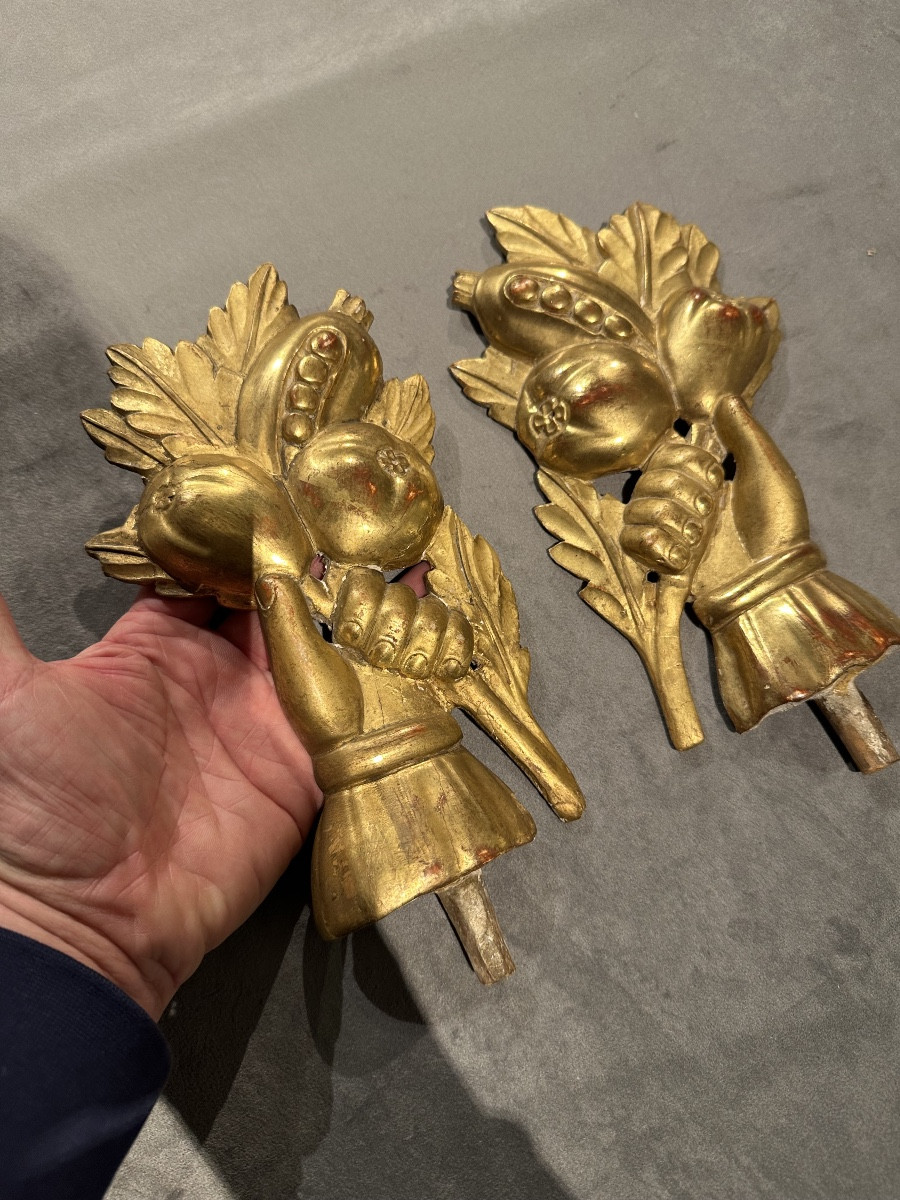 Pair Of 19th-century Giltwood Elements, Hand-photo-2