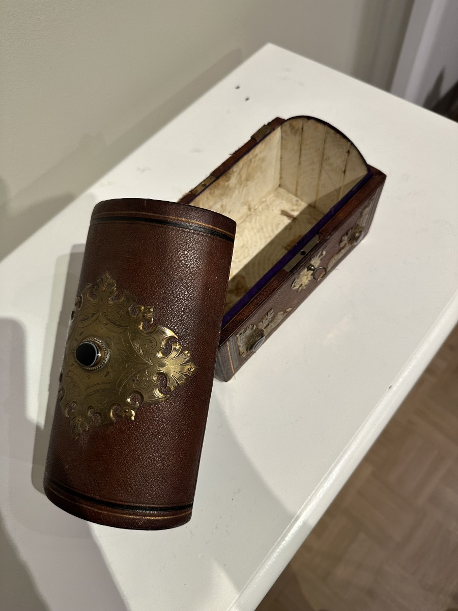 Coffret de bijoux en cuir / agate XIXe-photo-1