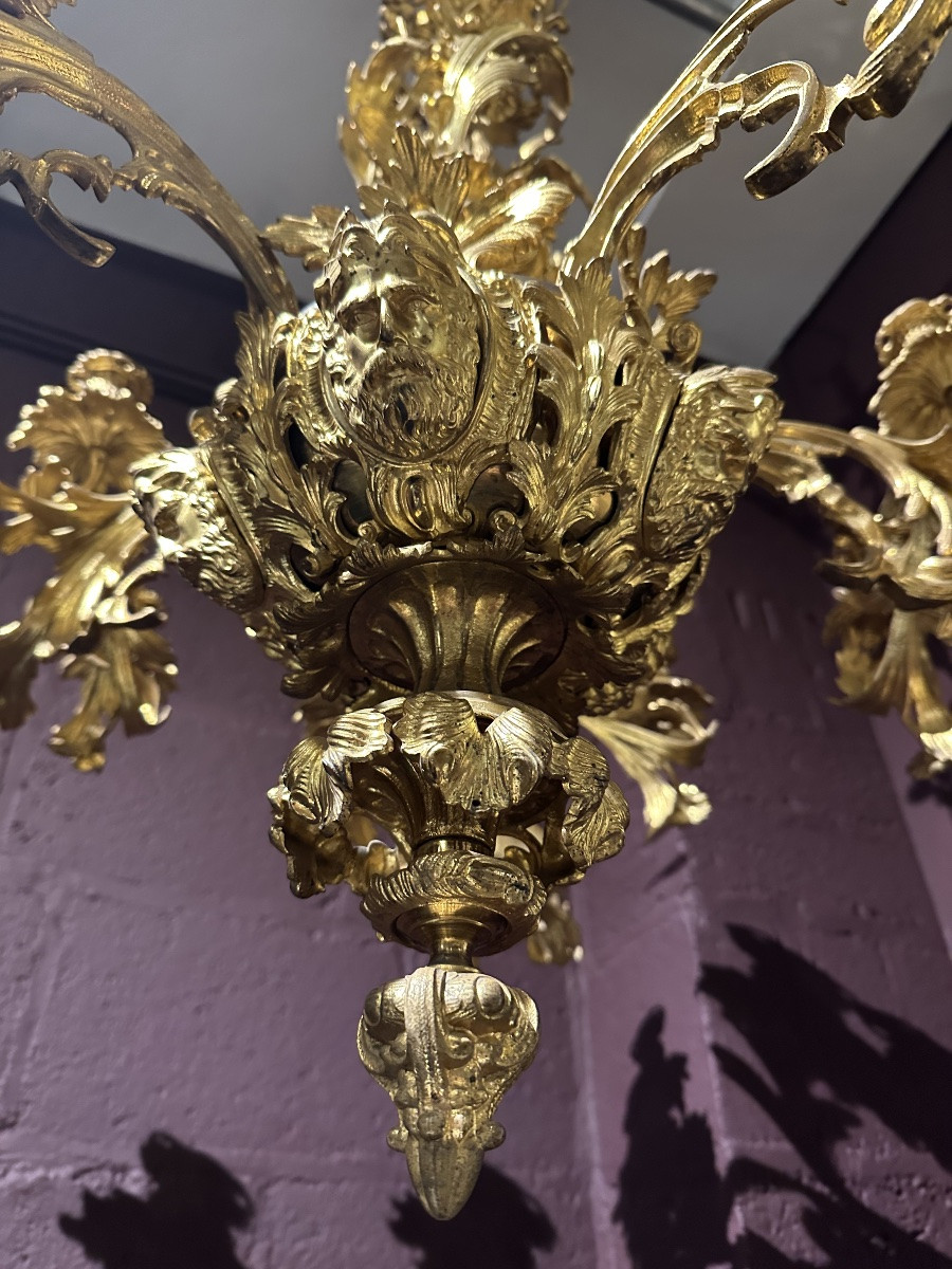 lustre Rocaille. 20 bras en bronze XIXe-photo-2