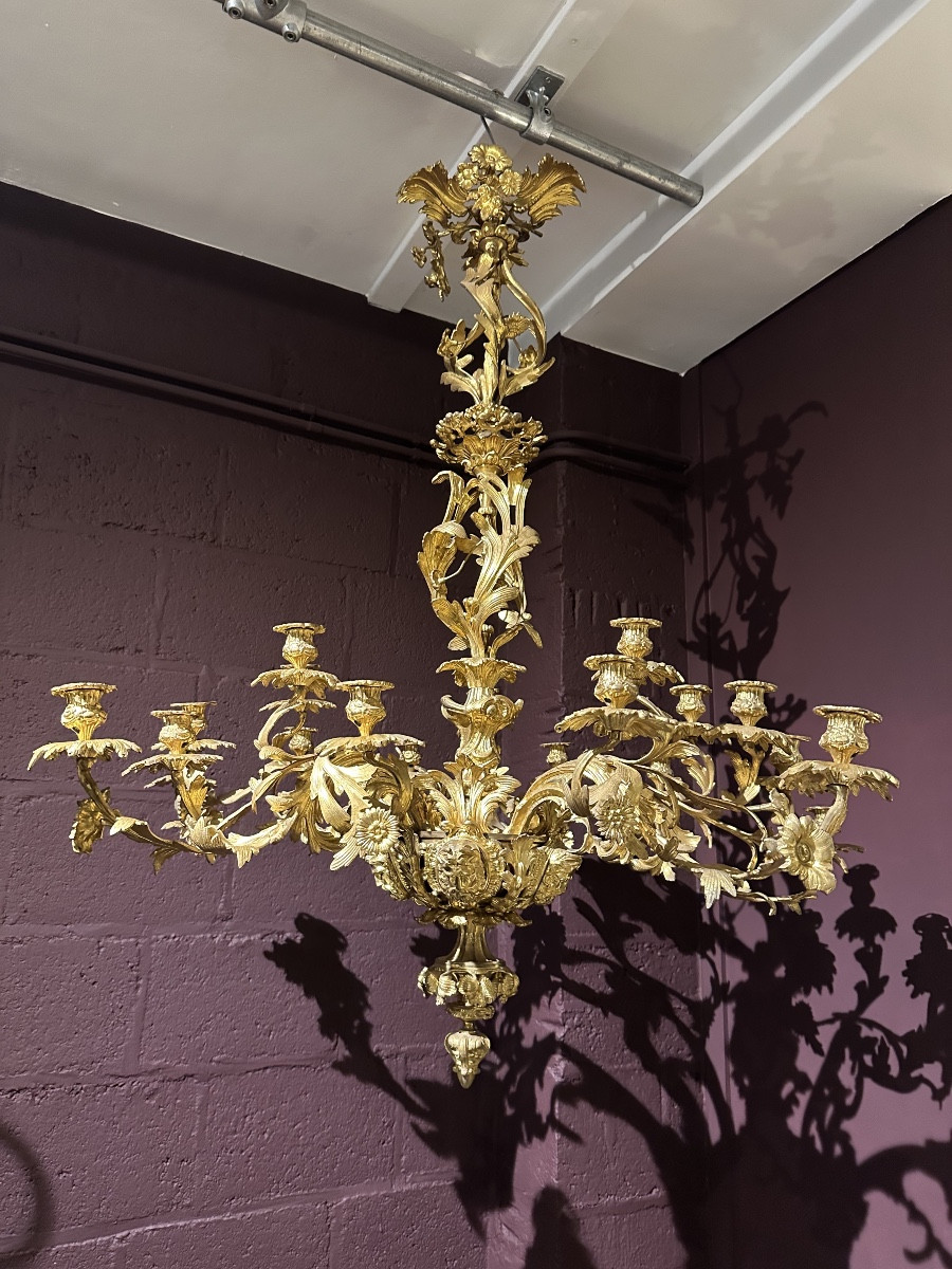 lustre Rocaille. 20 bras en bronze XIXe