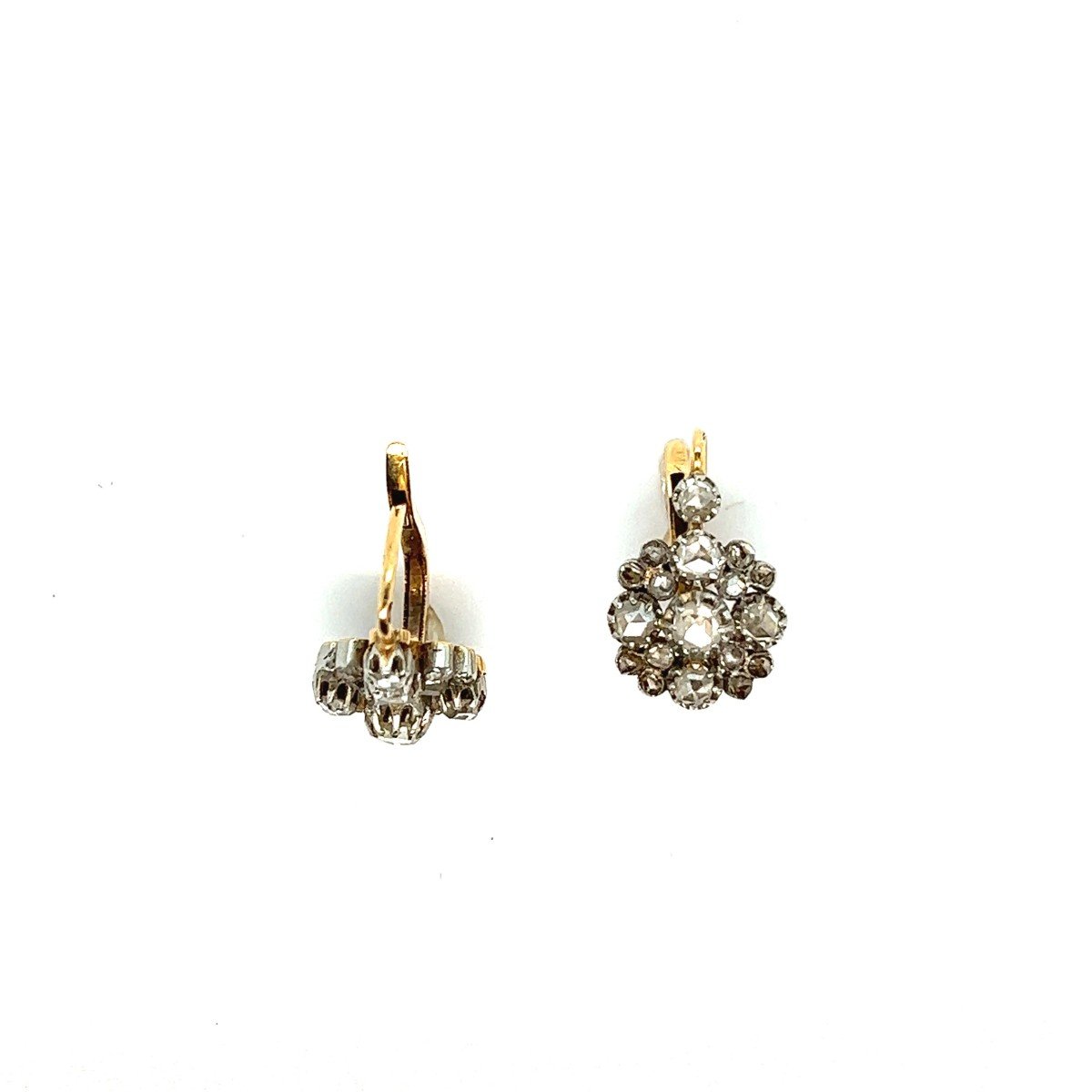 Boucles d'Oreilles Dormeuses Diamants Taille Rose  Or Jaune 18 Carats -photo-5