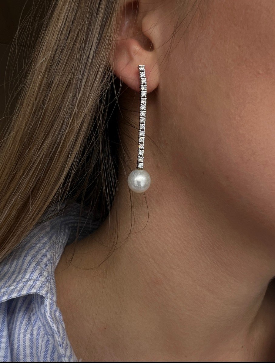 Boucles d'Oreilles Nacre Diamants 1.6 Carats Or Blanc-photo-4