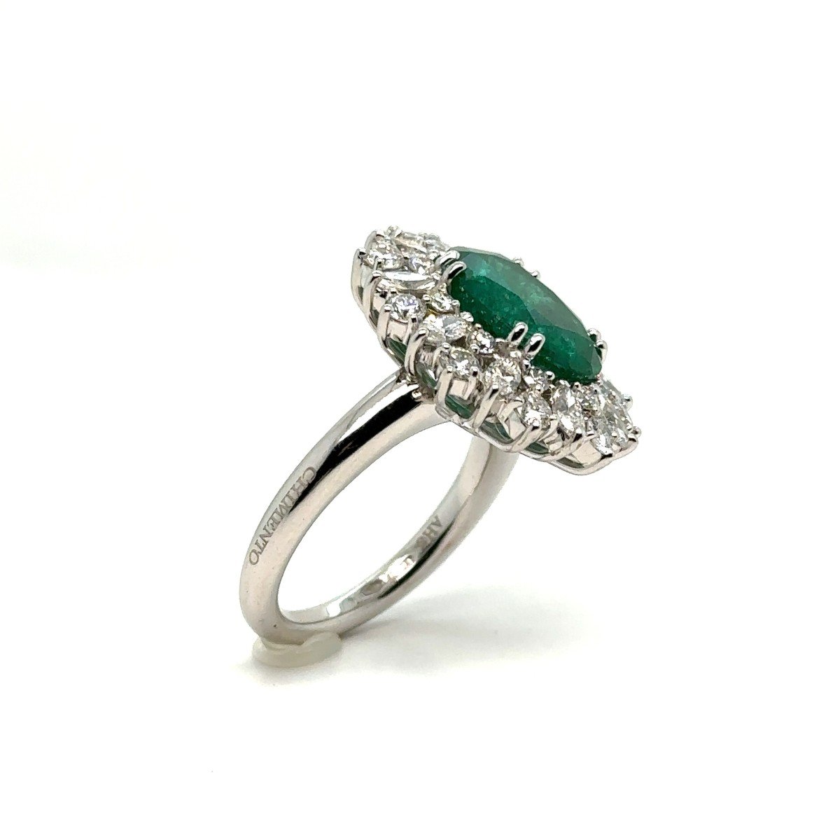 Princess Chimento Emerald Ring 4.16 Carats Diamonds 1.55 Carats White Gold-photo-3