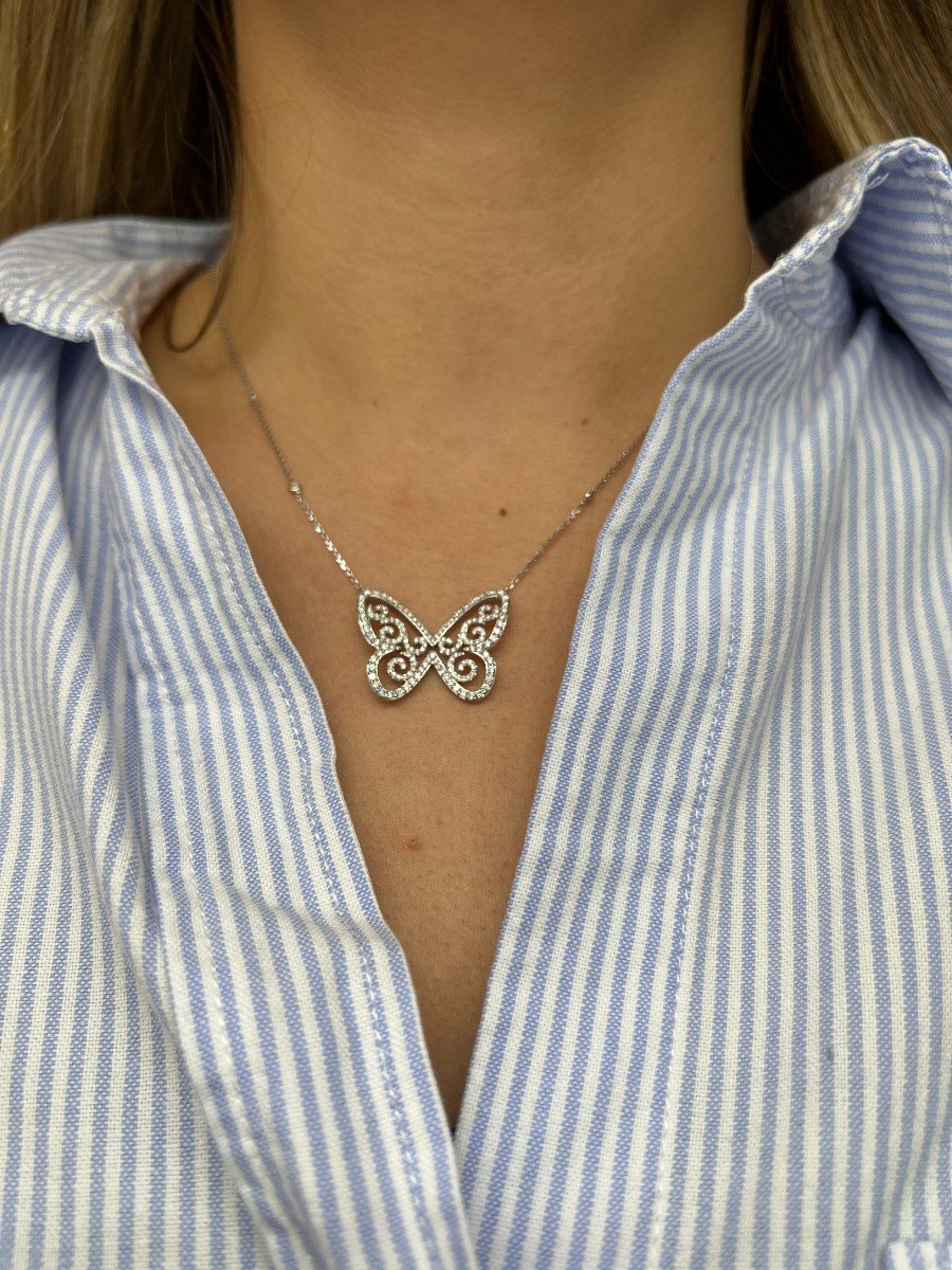 Collier Messika "Butterfly" Pavage Diamants Chaîne en Or Blanc-photo-1