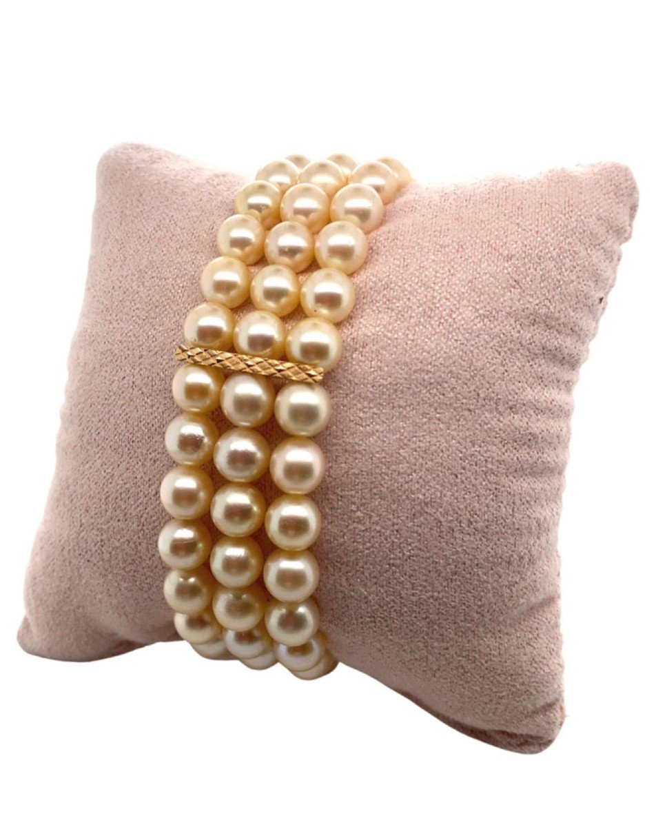 Bracelet De Perles Vintage Avec Or Barrettes 18 Carats-photo-2