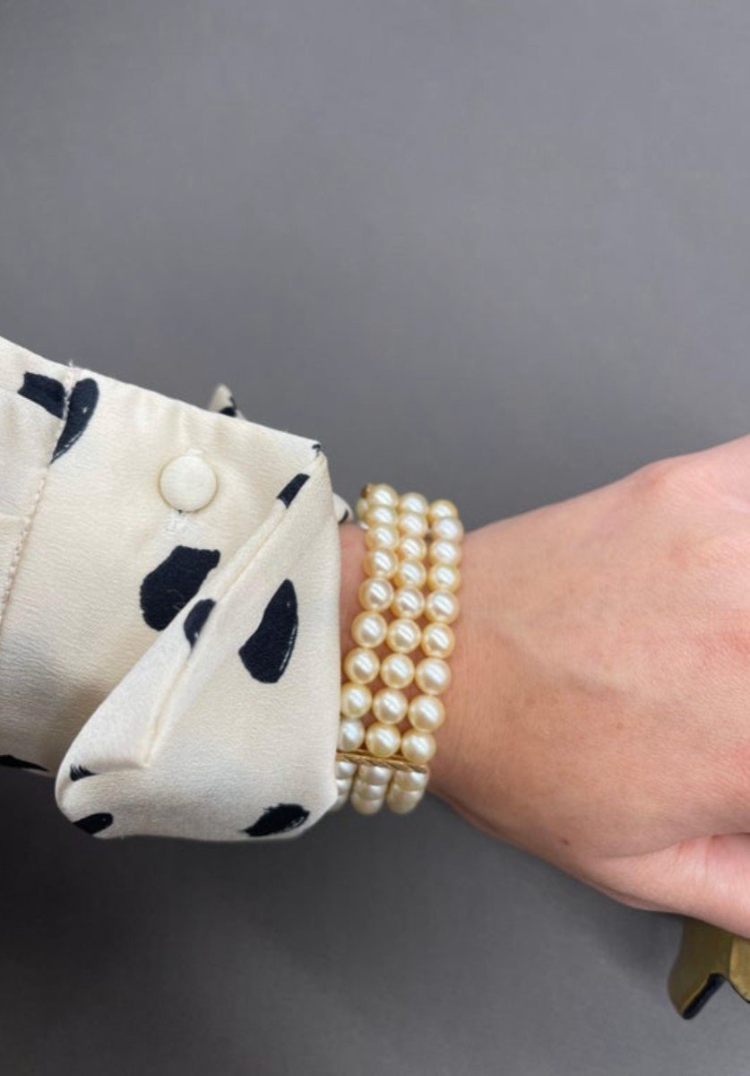 Bracelet De Perles Vintage Avec Or Barrettes 18 Carats-photo-3