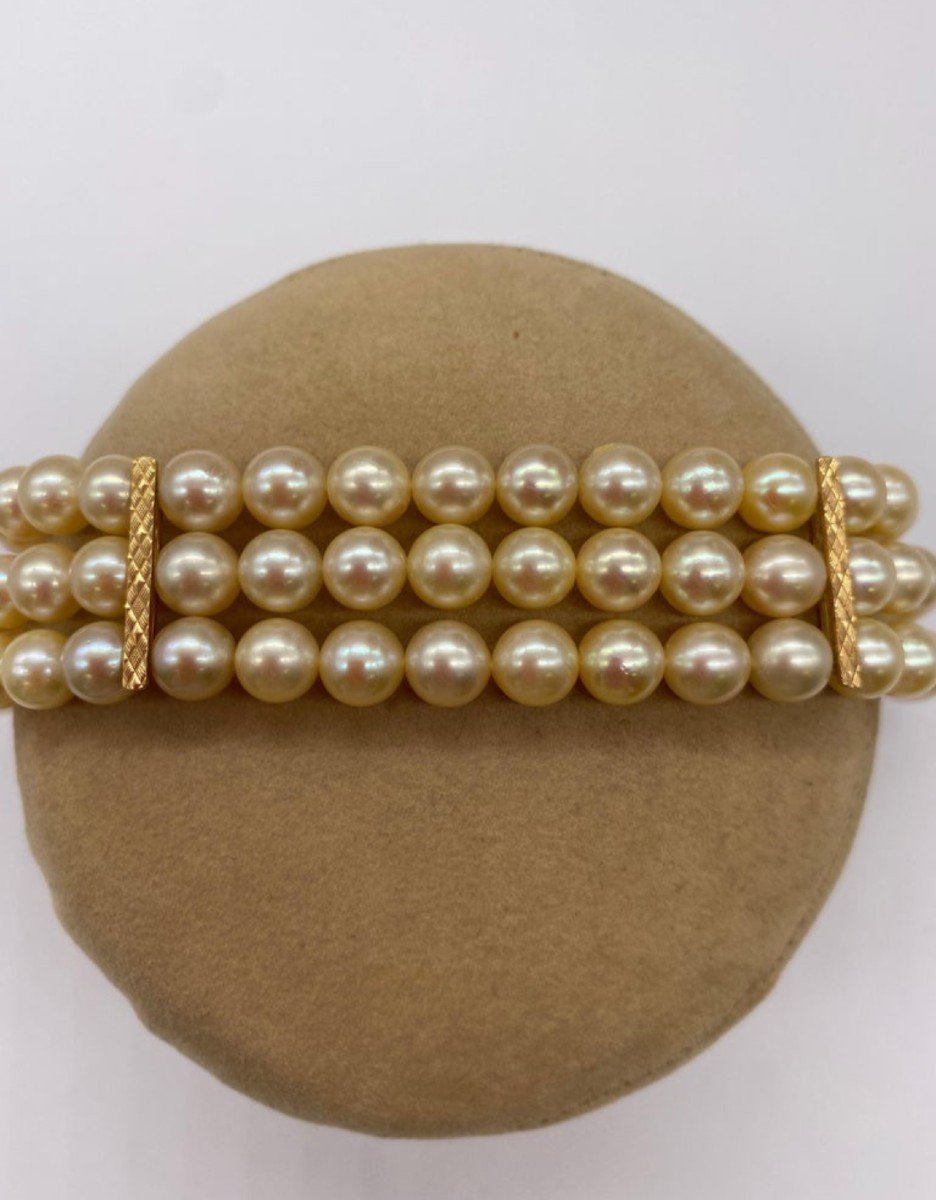 Bracelet De Perles Vintage Avec Or Barrettes 18 Carats-photo-4