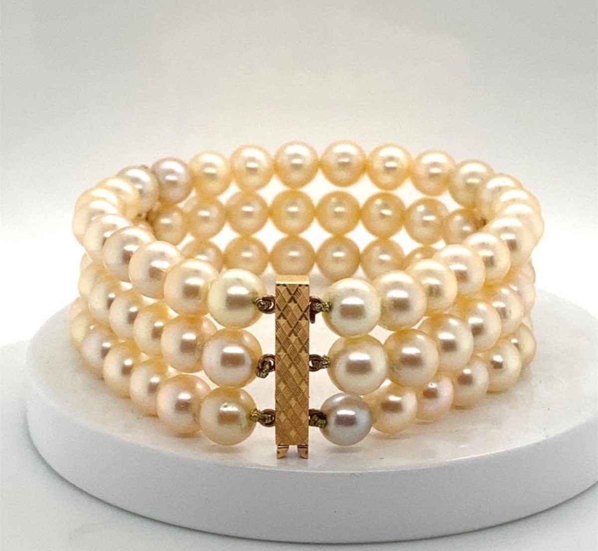 Bracelet De Perles Vintage Avec Or Barrettes 18 Carats-photo-1