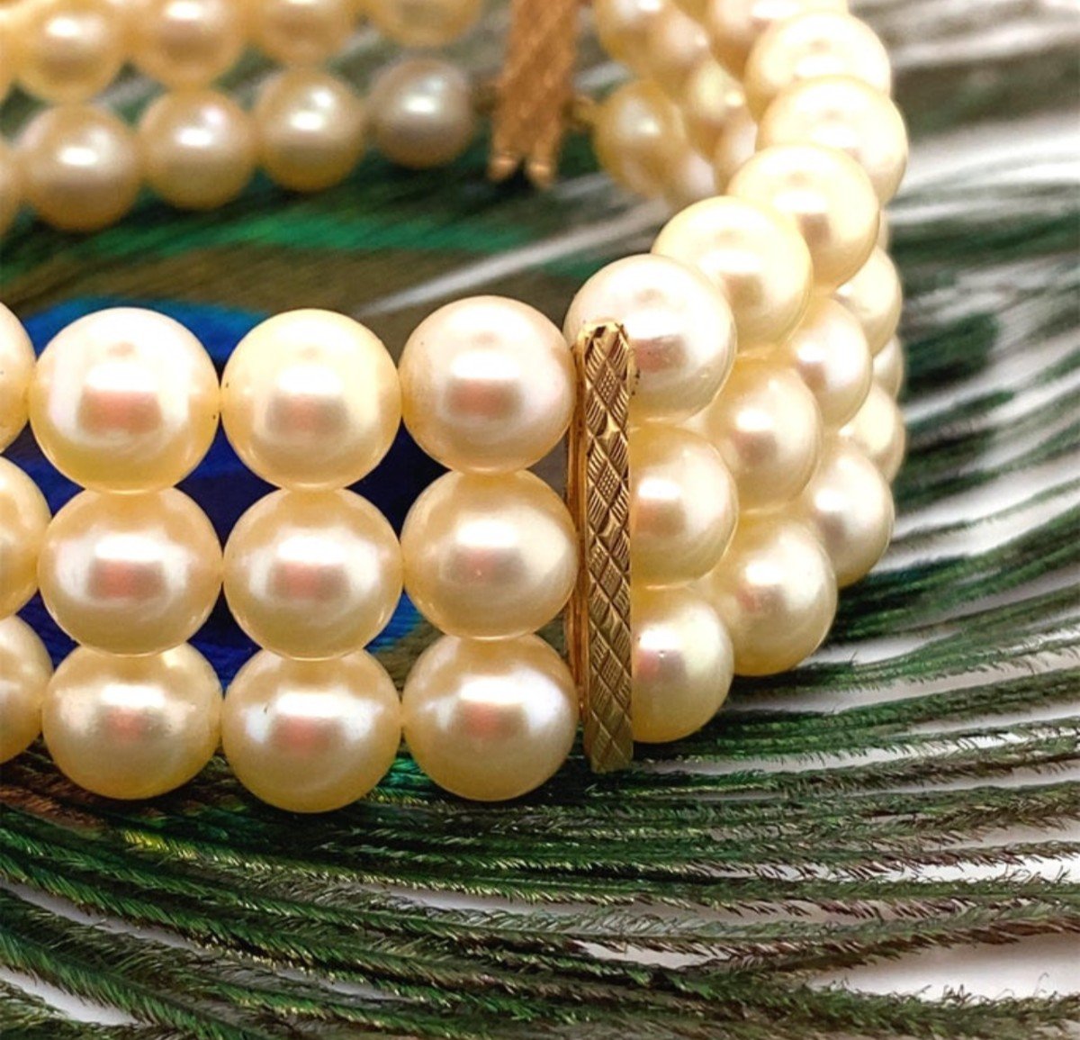Bracelet De Perles Vintage Avec Or Barrettes 18 Carats-photo-2