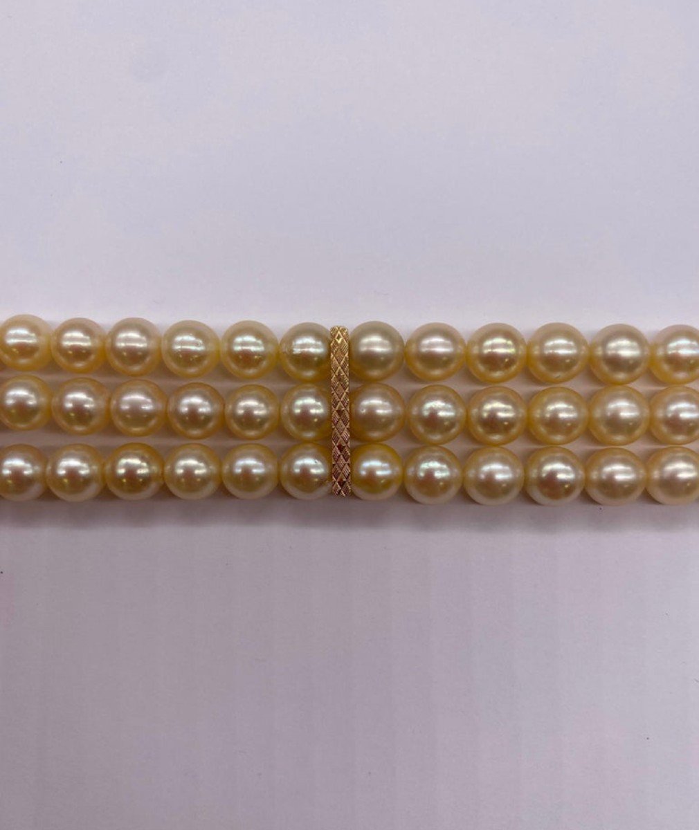 Bracelet De Perles Vintage Avec Or Barrettes 18 Carats-photo-3