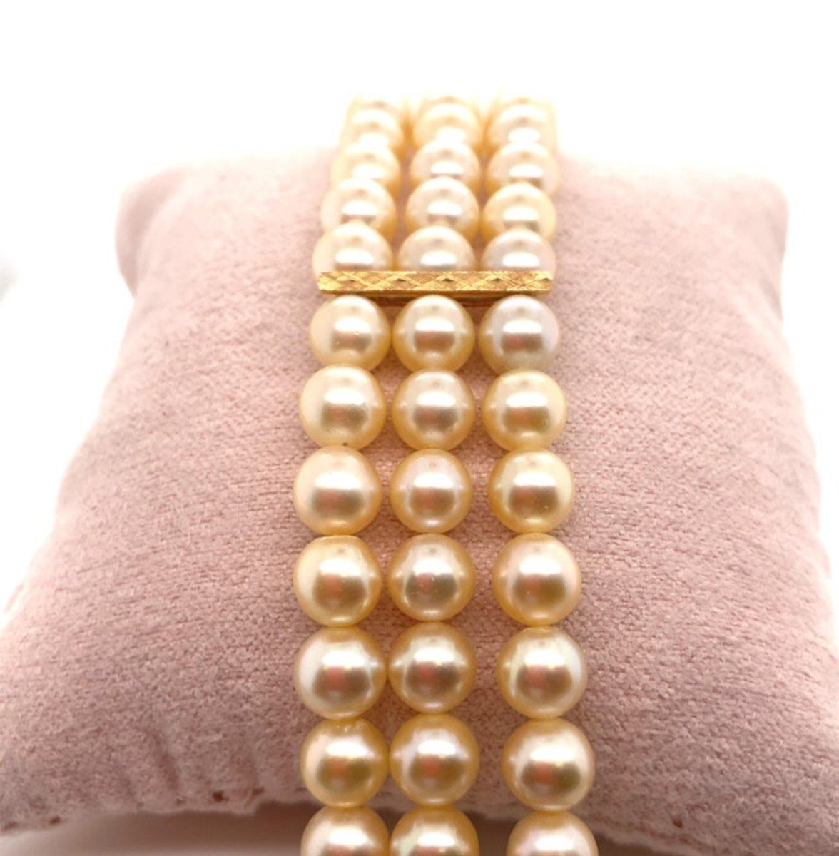 Bracelet De Perles Vintage Avec Or Barrettes 18 Carats-photo-4
