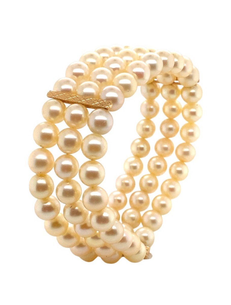 Bracelet De Perles Vintage Avec Or Barrettes 18 Carats