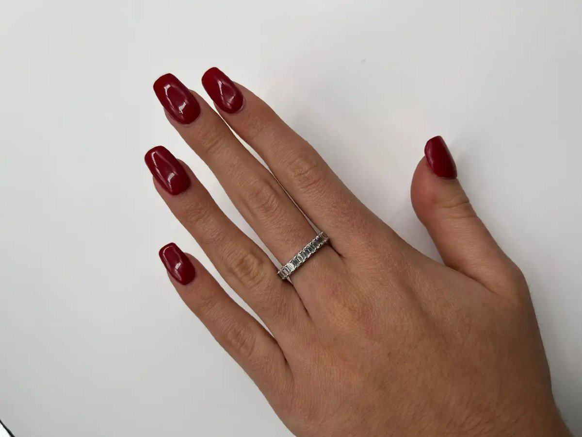 Bague De Fiançailles Diamants Surmontée D’or Blanc -photo-2