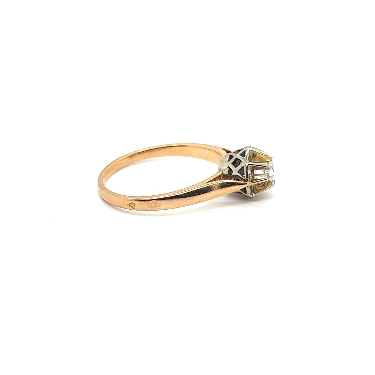 Retro Diamond Engagement Ring 0.15 Carat, Yellow Gold And 18 Carat White Gold-photo-7