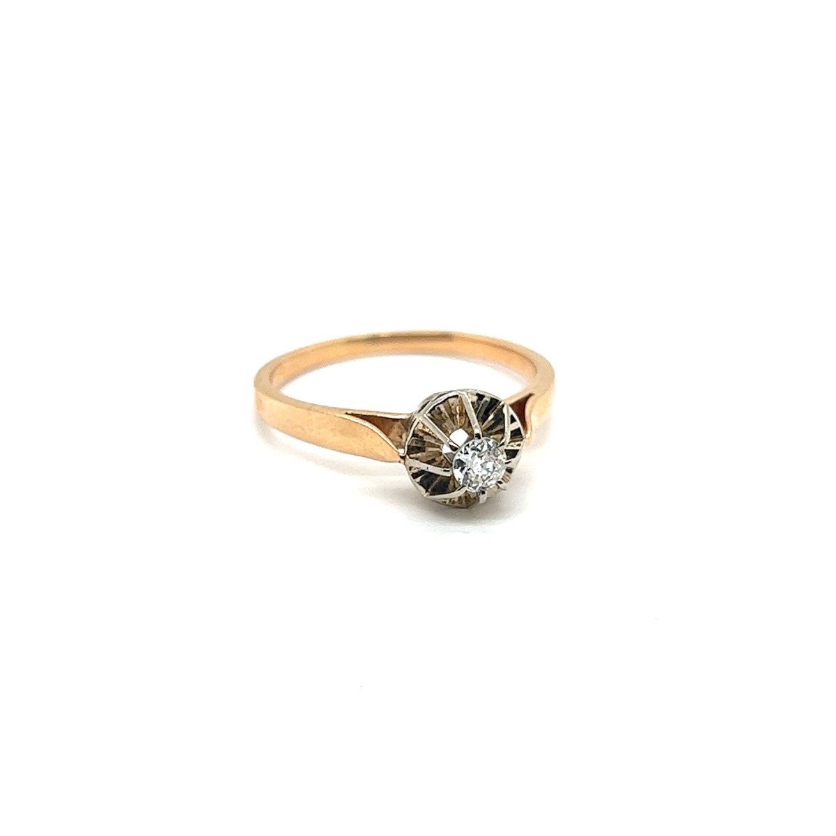 Retro Diamond Engagement Ring 0.15 Carat, Yellow Gold And 18 Carat White Gold-photo-8