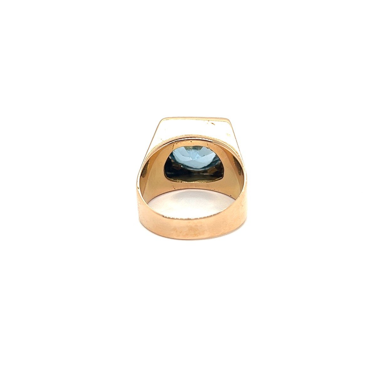 Chevalière Style Français Aigue Marine Or Jaune 18 Carats-photo-6