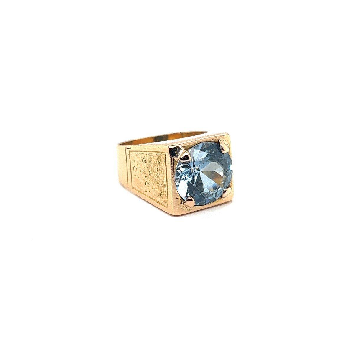 Chevalière Style Français Aigue Marine Or Jaune 18 Carats-photo-8