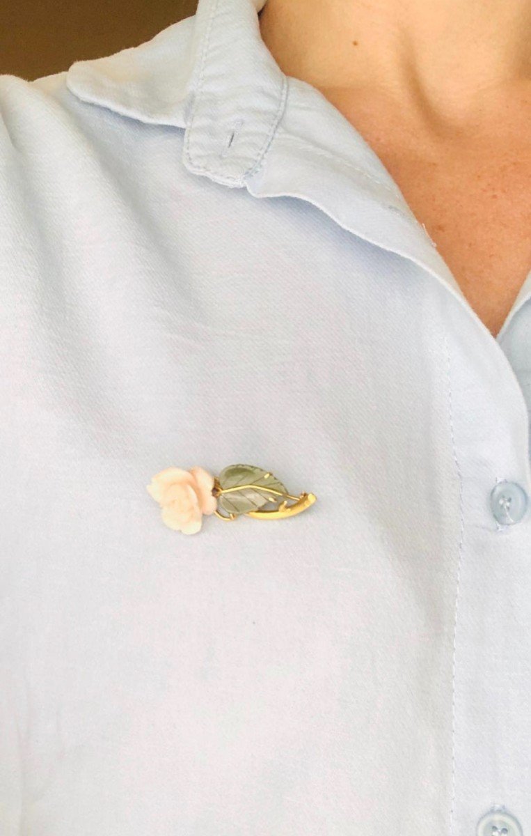 Broche Florale Des Années 1950 Or Jaune 18 Carats-photo-1