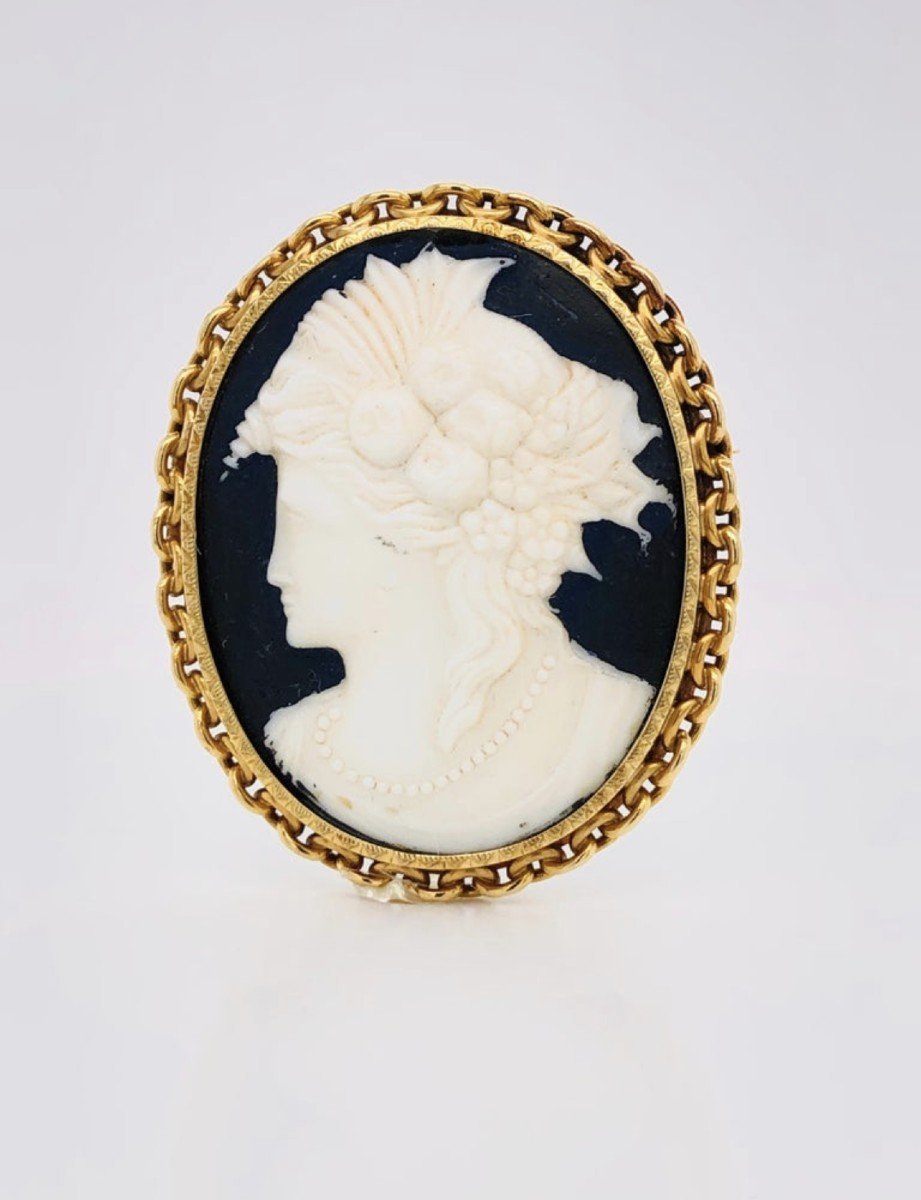 Antique French Brooche Cameo Color Gold Circa 18 Karat-photo-3