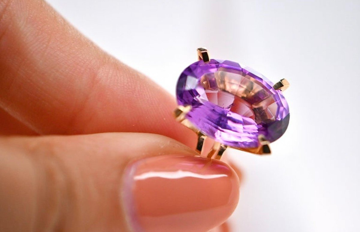 Fashion Ring  Amethyst Yellow Gold 18 Karat -photo-3