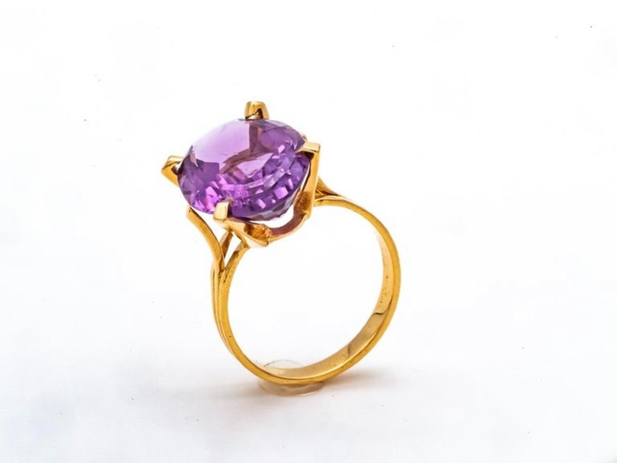 Fashion Ring  Amethyst Yellow Gold 18 Karat -photo-2