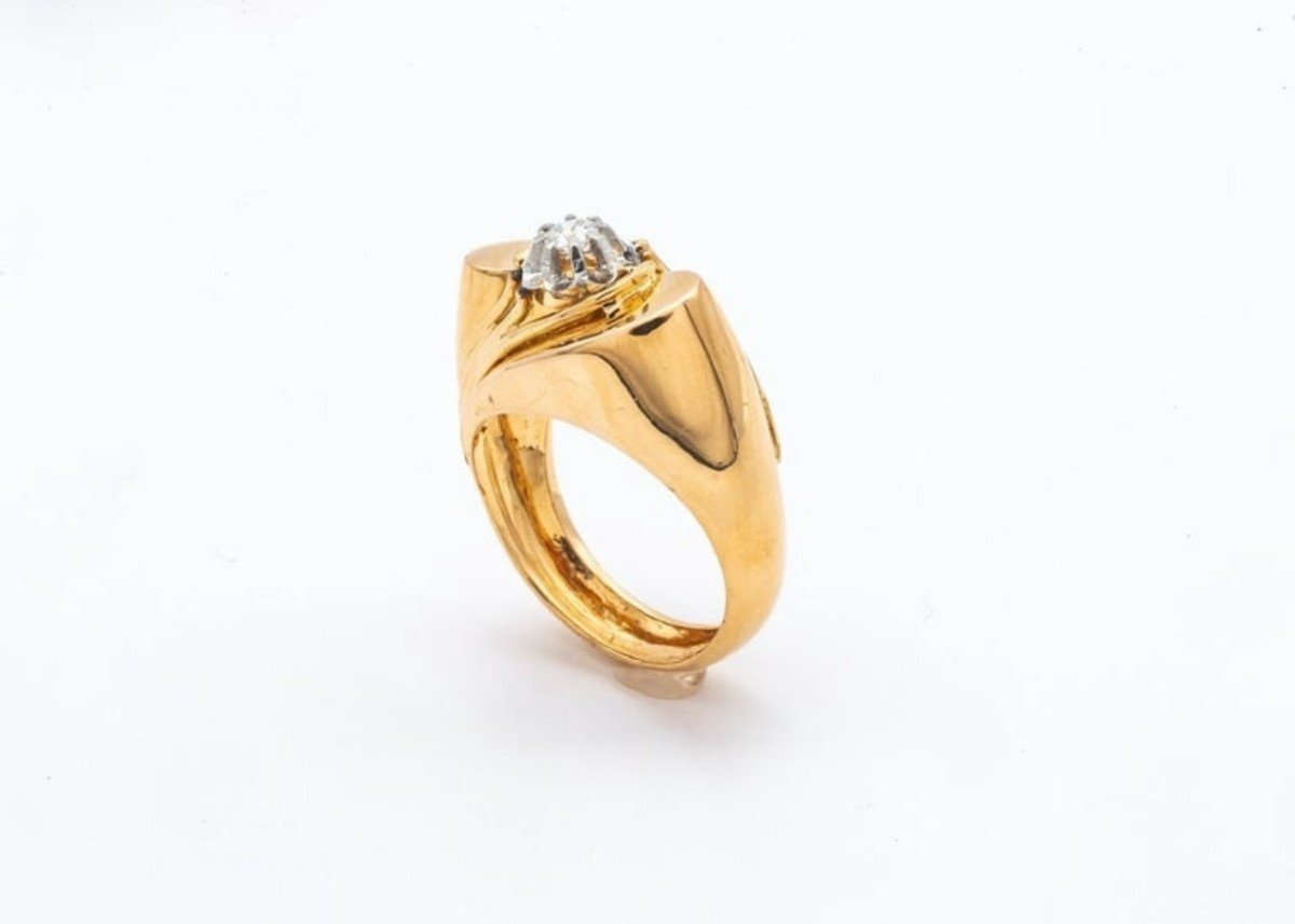 Bague Tank Surmontée Diamant Or 18 Carats-photo-1
