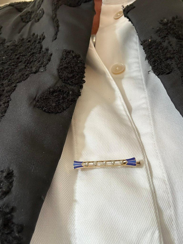 Half-pearl Brooch, Blue Enamel, 18-carat Gold-photo-4
