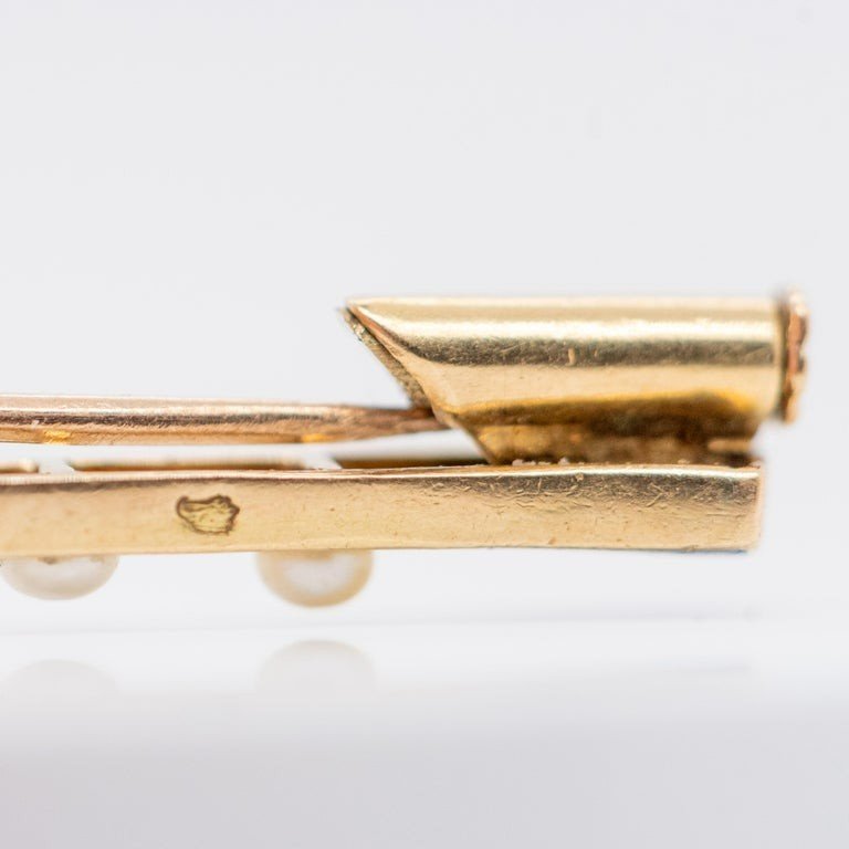 Half-pearl Brooch, Blue Enamel, 18-carat Gold-photo-2