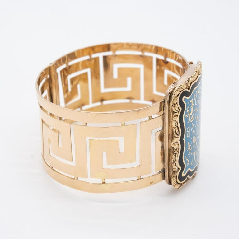 Cuff Bracelet, Enameled Hieroglyphics, 18 Carat Gold-photo-2
