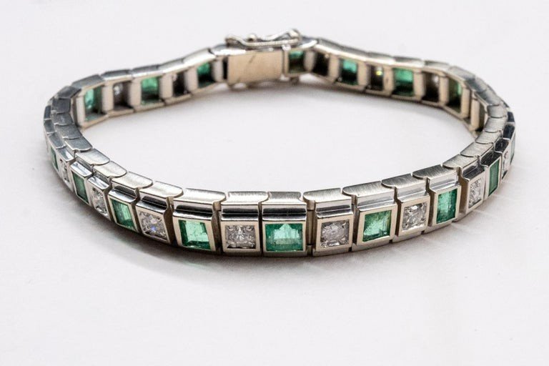 Bracelet Art-déco, Or Blanc, Diamants émeraudes-photo-6