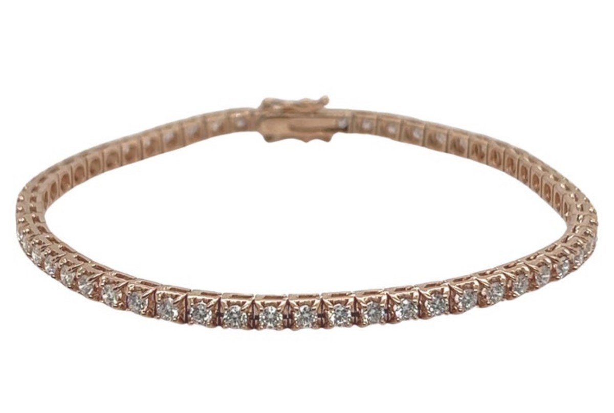 Bracelet De Tennis En Or Rose 18 Carats Orné De Diamants