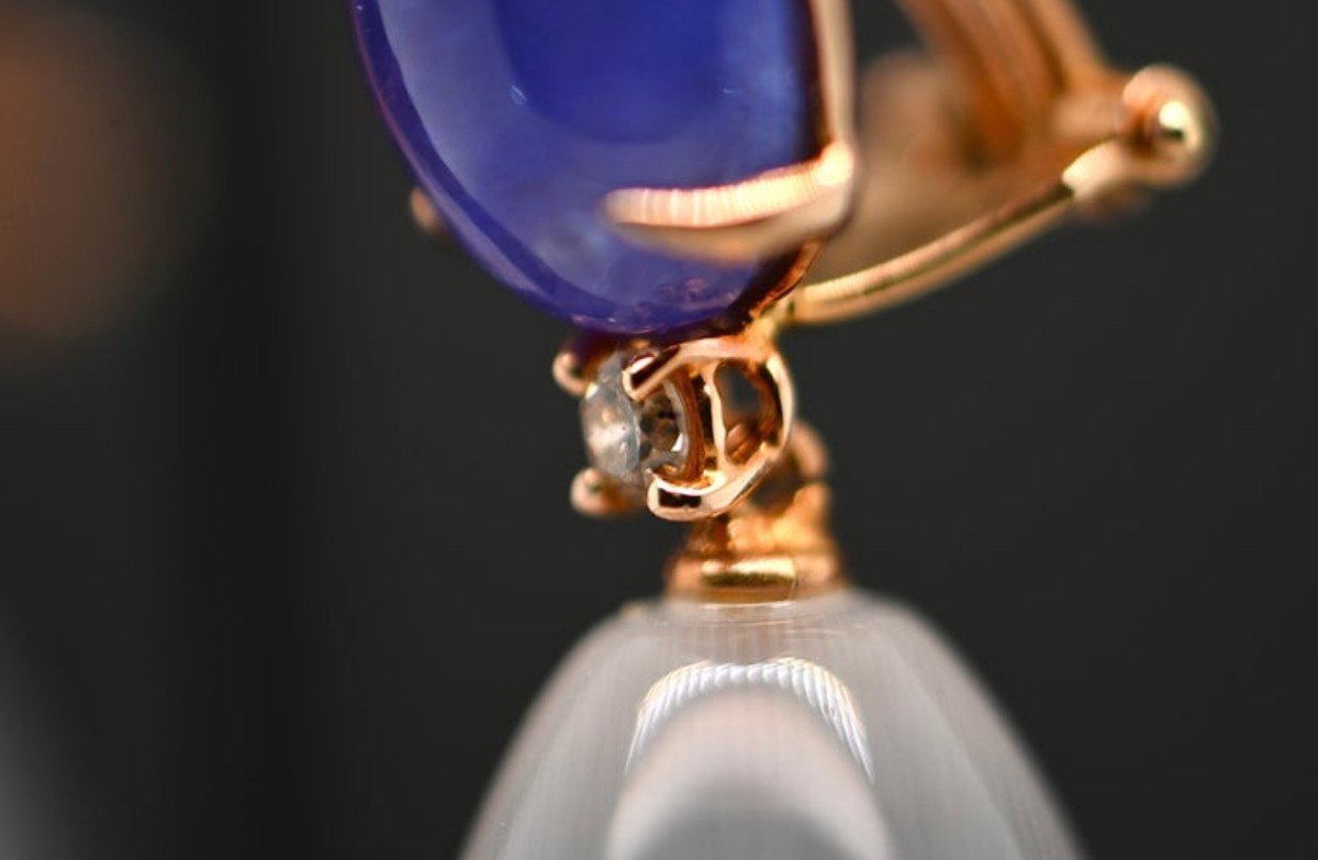 Boucles d'Oreilles En Or 18 Carats Tanzanites Et Diamants 0,14 Carats-photo-1