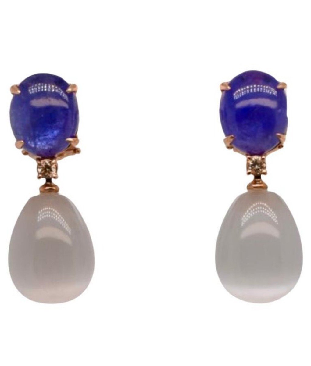 Boucles d'Oreilles En Or 18 Carats Tanzanites Et Diamants 0,14 Carats