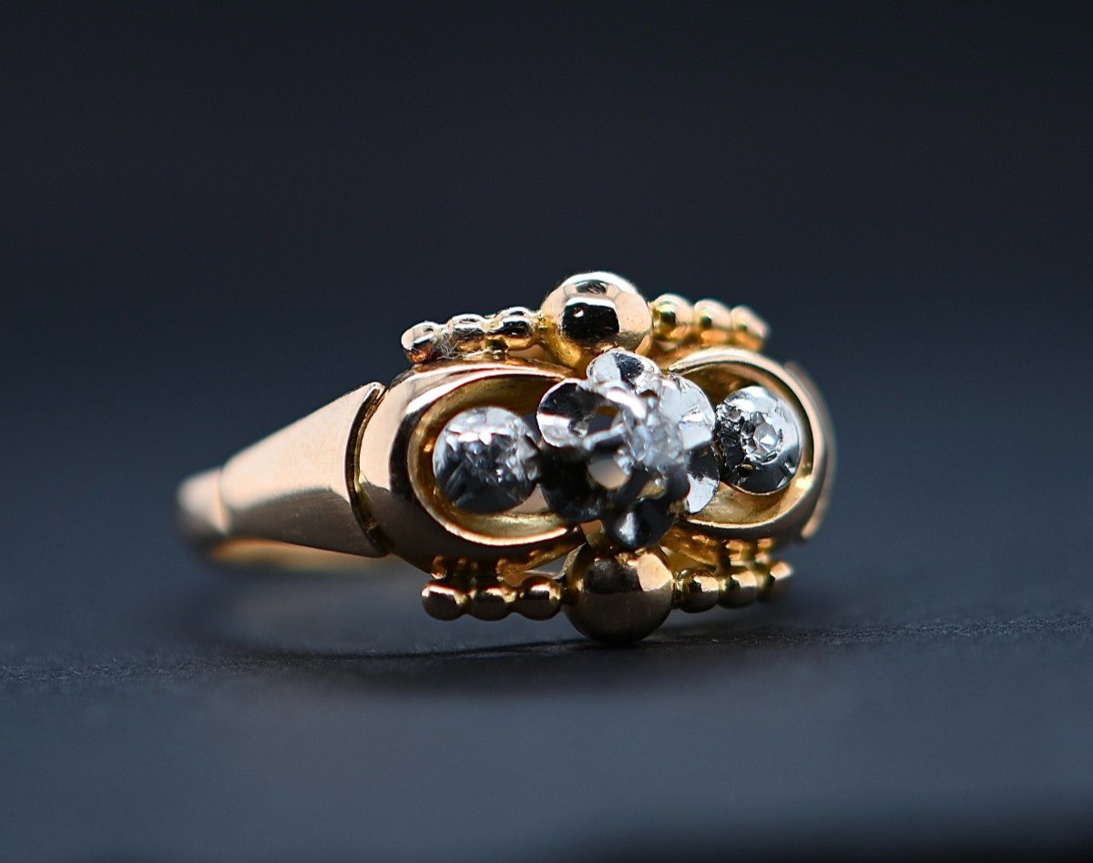 Bague En Or Jaune 18 Carats De Style Art Déco Avec Trois Diamants De 0.7 Carats-photo-4