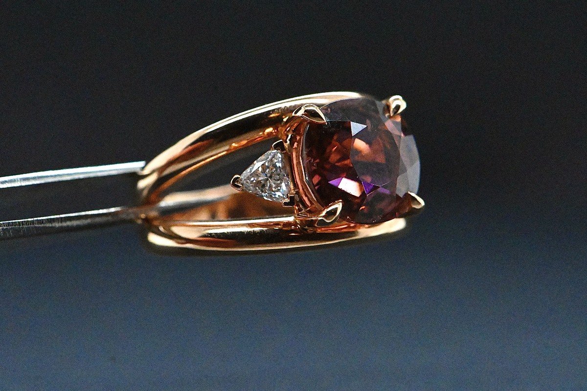 French Ring In Rose Gold Adorned With A Pink Tourmaline And 2 Troida Diamonds-photo-3