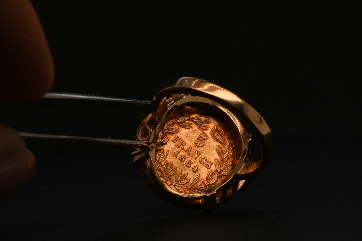 Ring Mounted From A Napoleon III Coin In 18 Carat Gold-photo-2