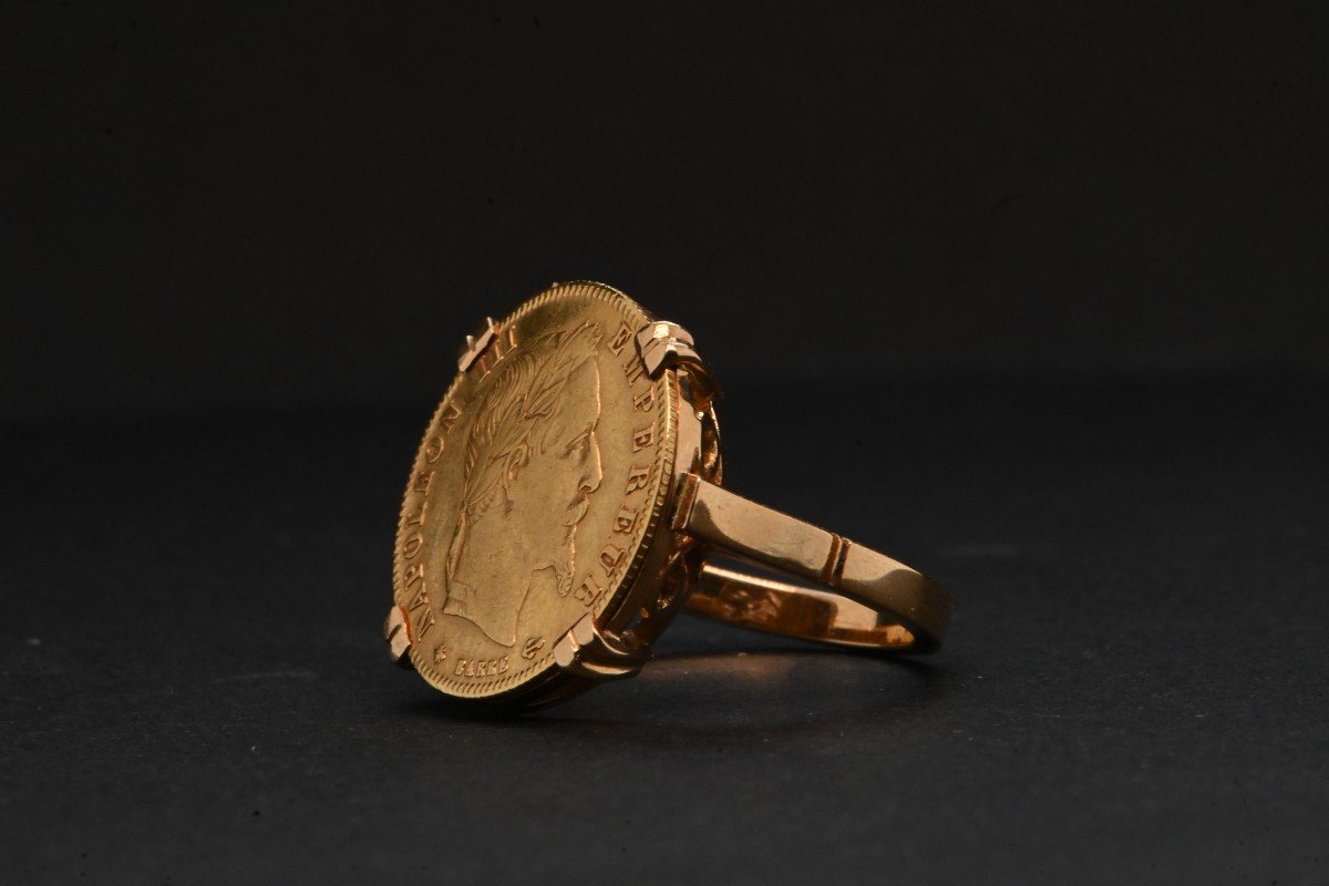 Ring Mounted From A Napoleon III Coin In 18 Carat Gold-photo-4
