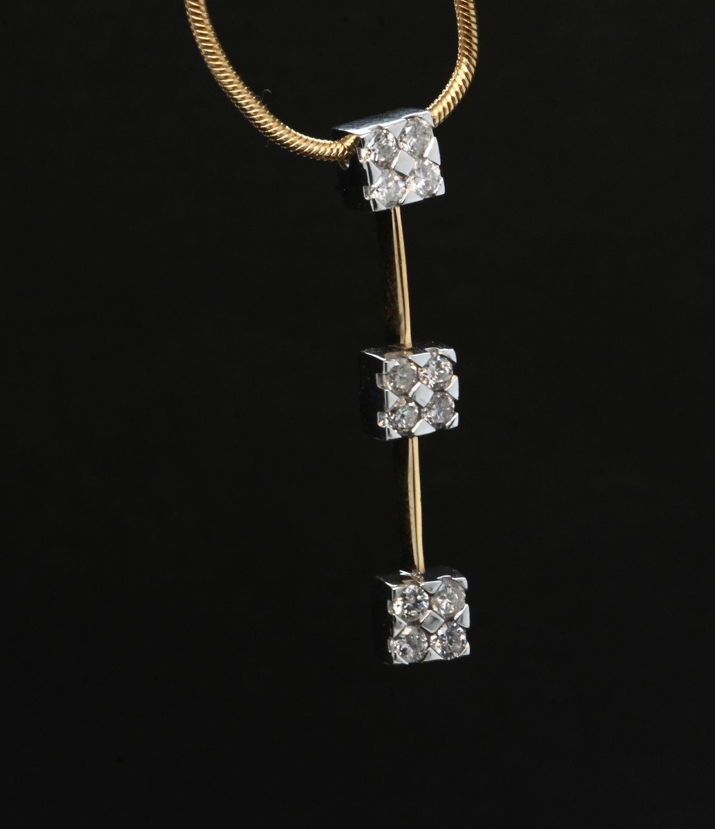 Collier 18 Carats Ornée De Diamants De Pavage 0.18 Carats-photo-3
