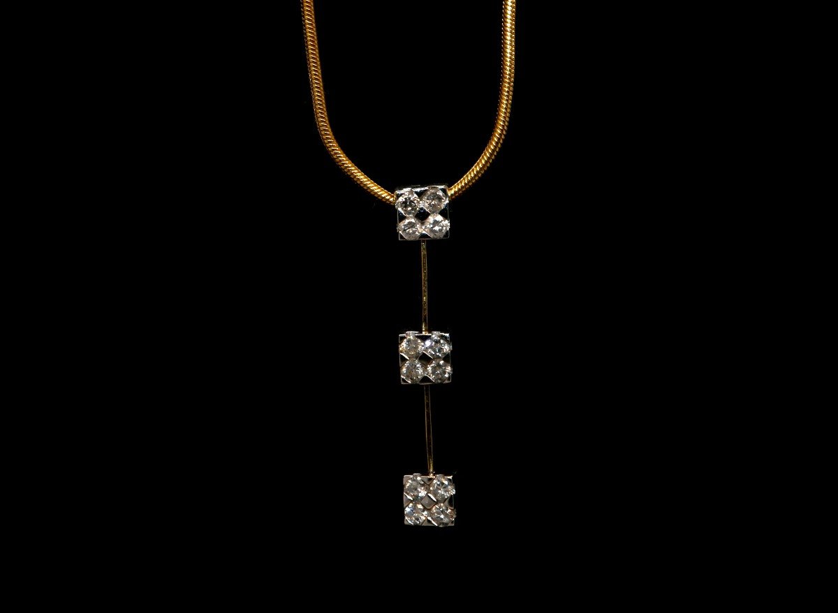 Collier 18 Carats Ornée De Diamants De Pavage 0.18 Carats-photo-4