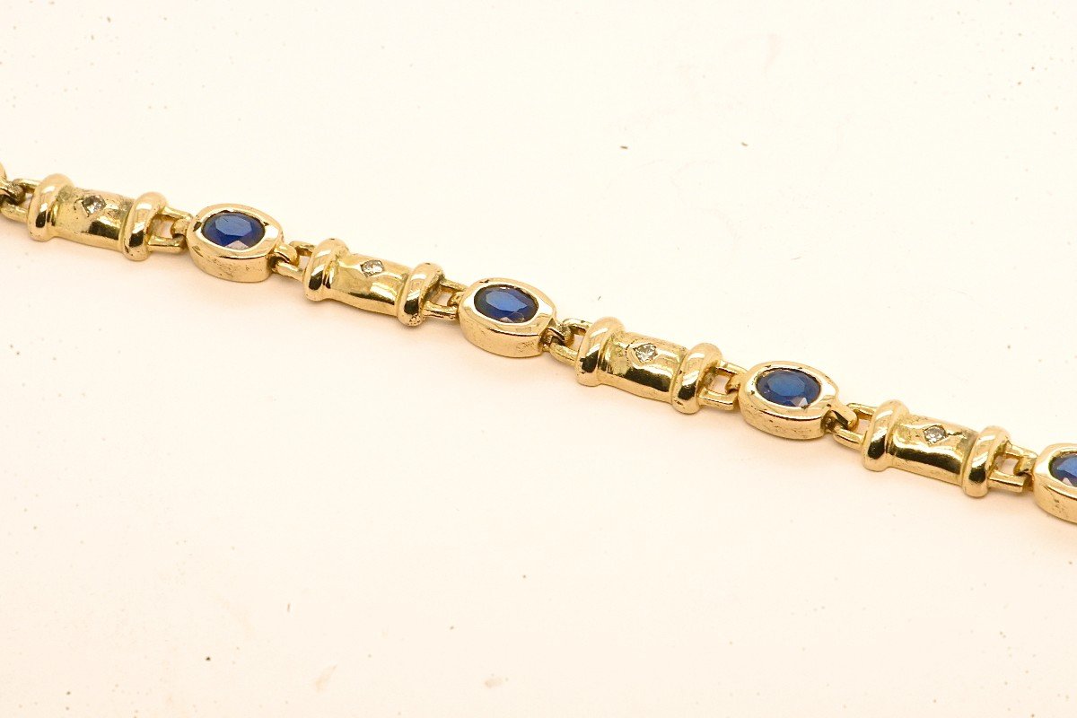 Bracelet En Or 18 Carats Parée De Diamants Et De Saphirs-photo-3