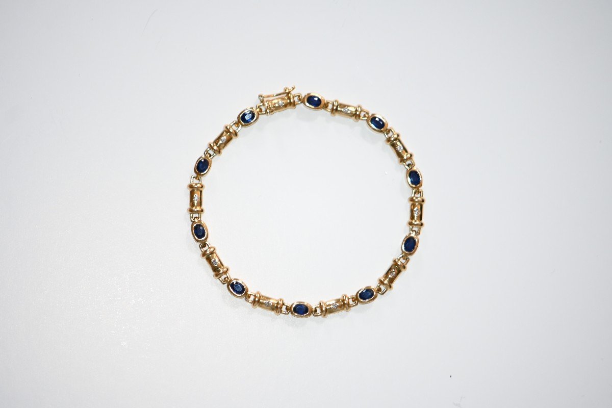 Bracelet En Or 18 Carats Parée De Diamants Et De Saphirs-photo-1