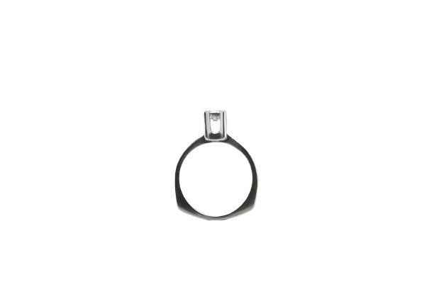 Solitaire In 18-carat White Gold, Angular On The Bottom Adorned With Diamonds