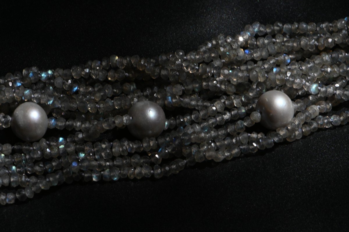 Bracelet In Labradorite Beads And Cultured Pearls-photo-2