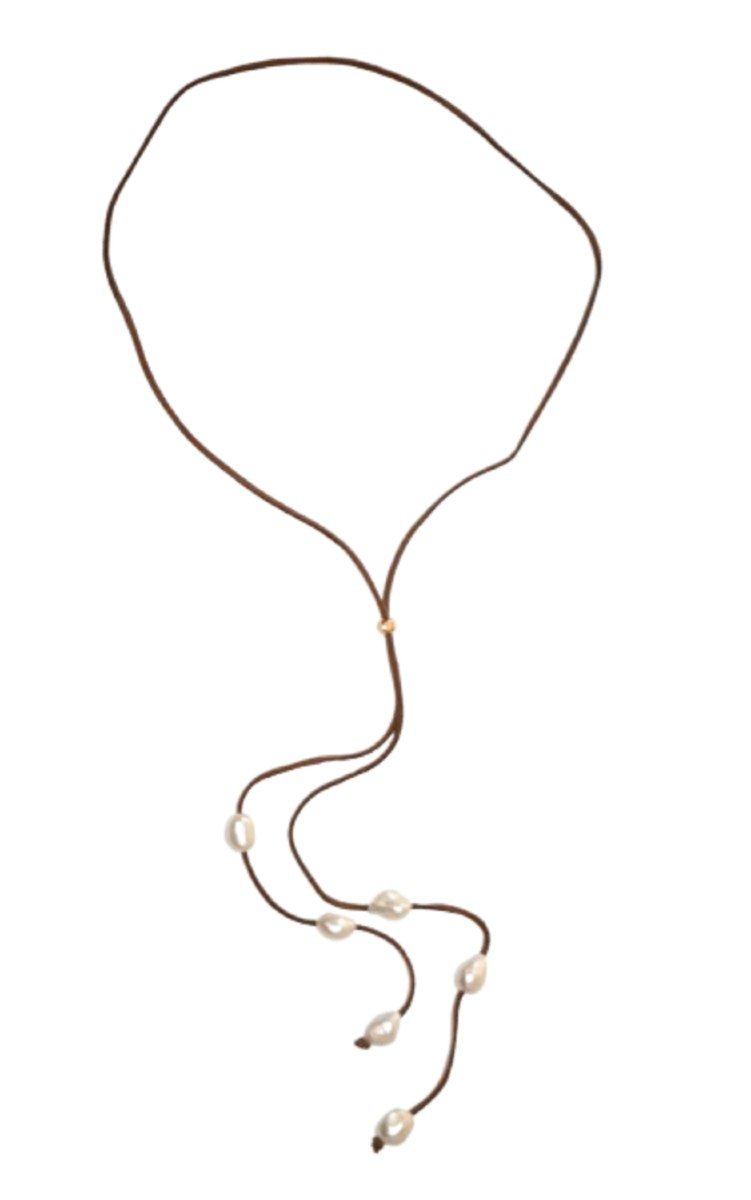 Collier En Cuir Et Perles Baroques
