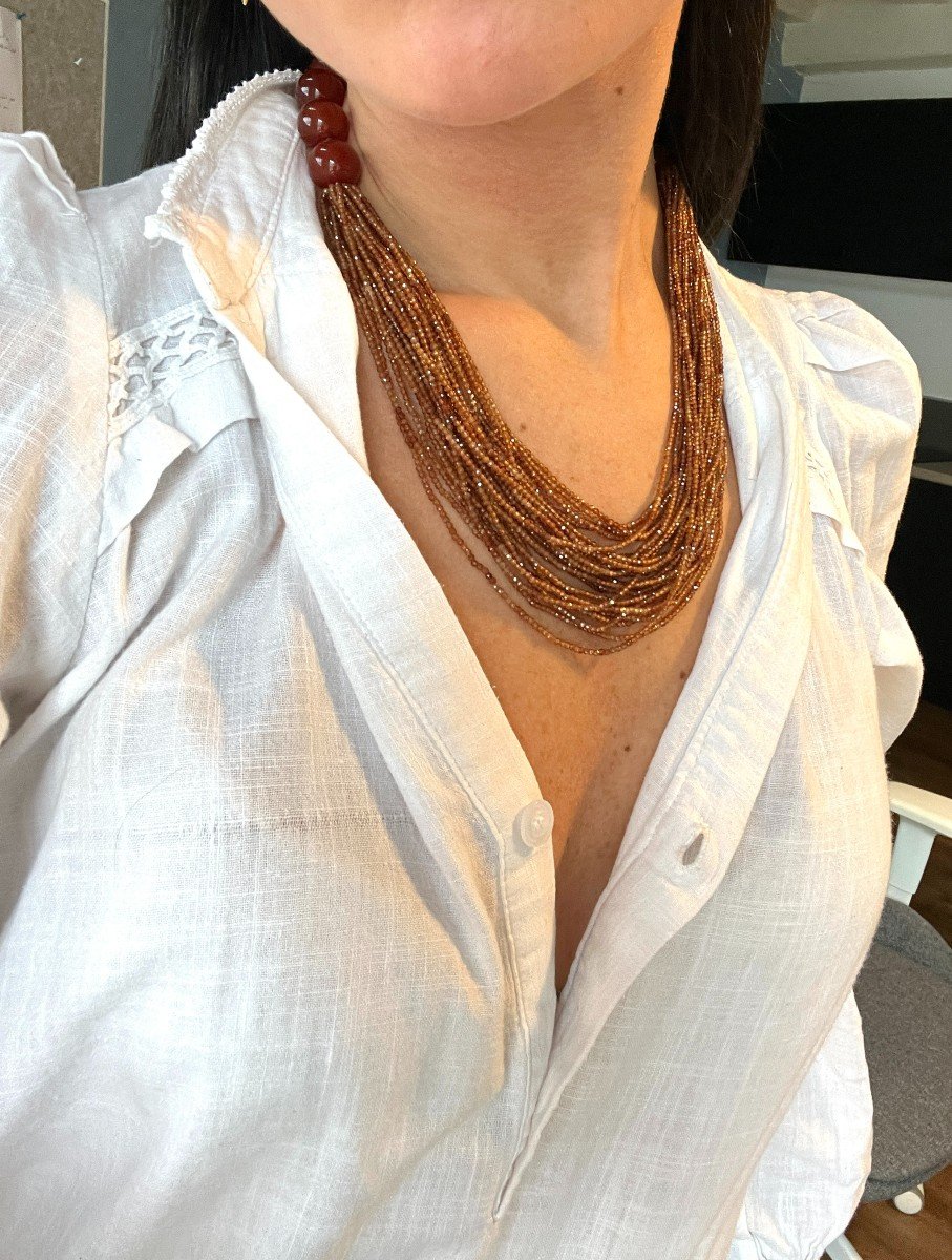 Collier Agathe Rouge Hessonite Et Bakelite-photo-4