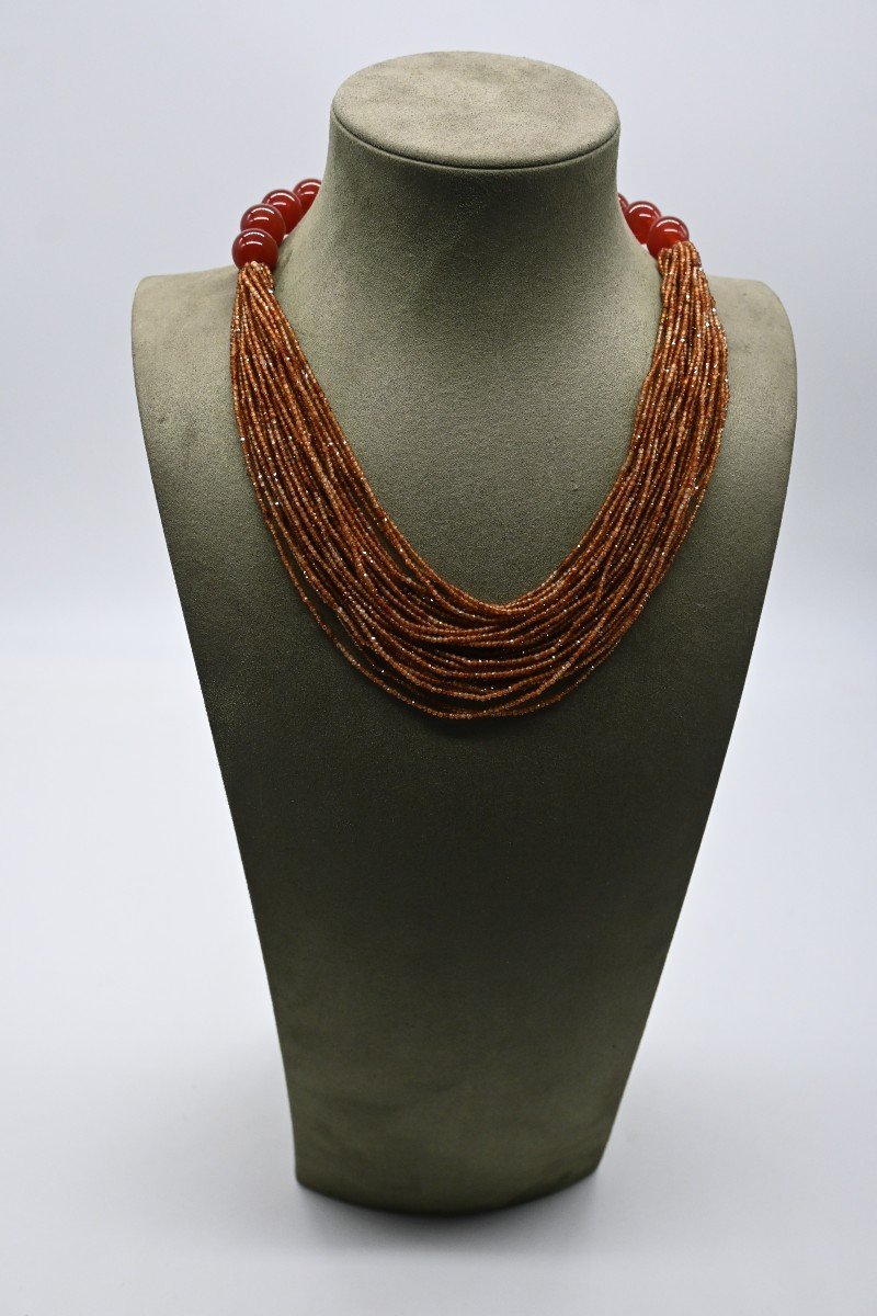 Collier Agathe Rouge Hessonite Et Bakelite-photo-3