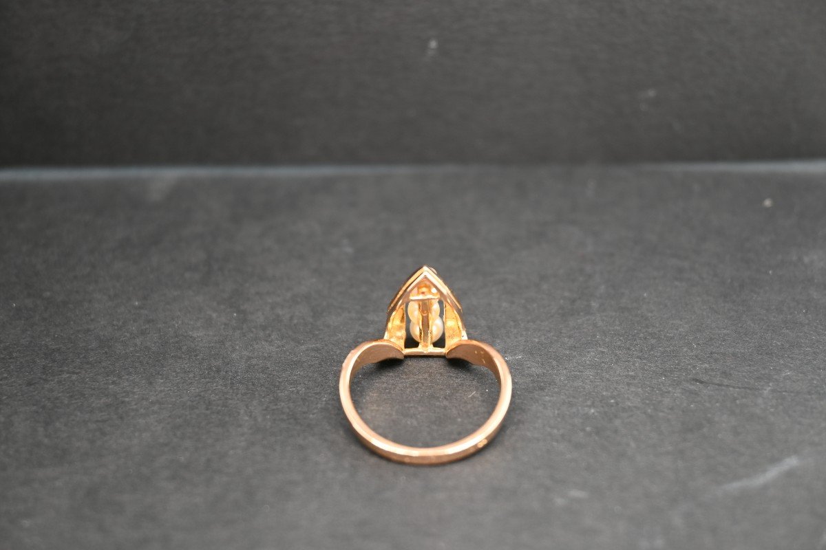 Bague Or Jaune 18 Carats Avec Perles De Culture-photo-2