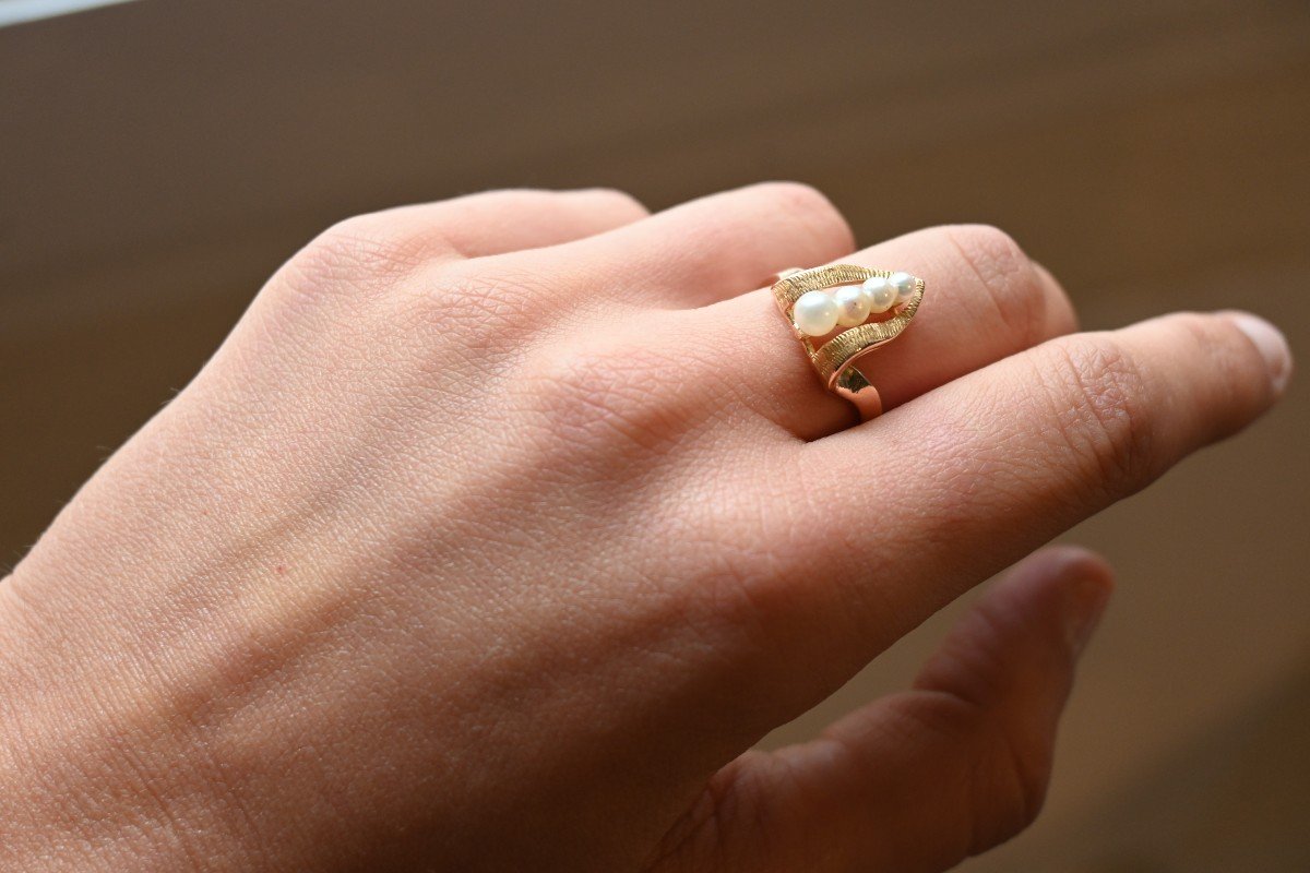 Bague Or Jaune 18 Carats Avec Perles De Culture-photo-1